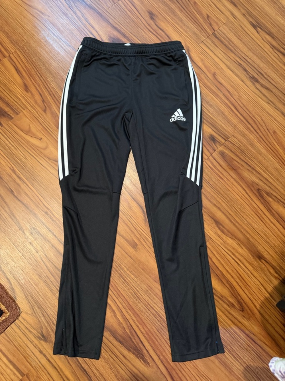 adidas Kids Black Athletic Track Pants with White Stripes